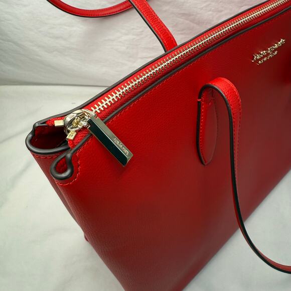 NWT Kate Spade Bright Red Crossgrain Leather Large Laptop All Day Zip Top Tote - Picture 5 of 16